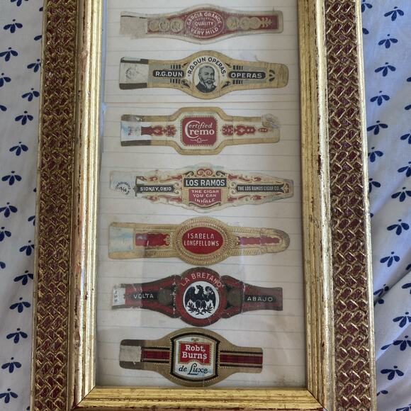 11 Vintage Midcentury Cigar Bands in Gold Finish Picture Frame 5.25"x11.75" - Picture 3 of 5